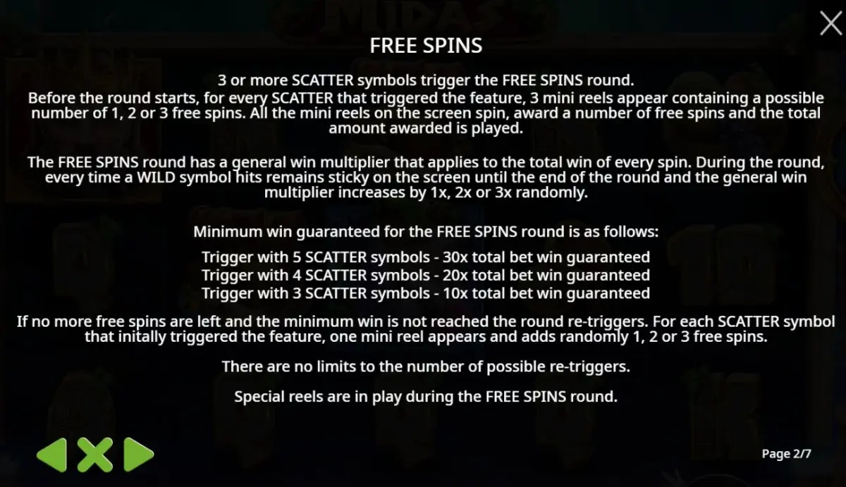 Freispielregeln von The Hand of Midas mit Details zum garantierten Mindestgewinn